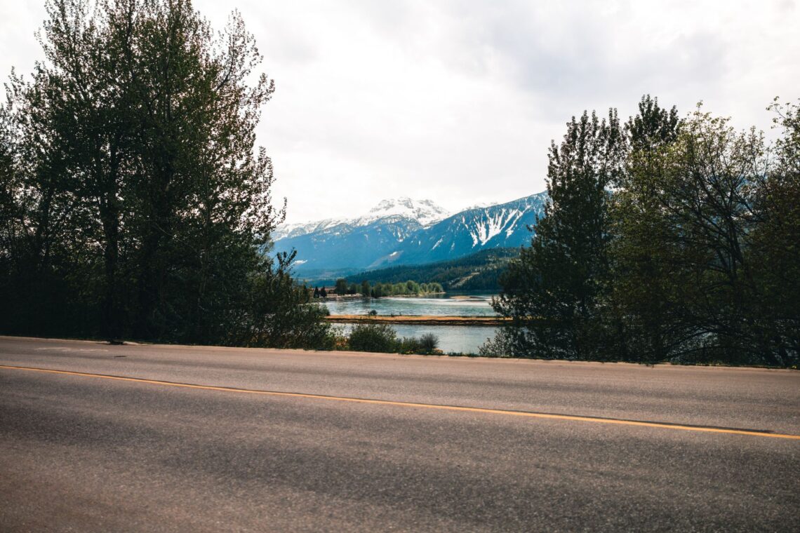 scenic mountain view from roadside in canada